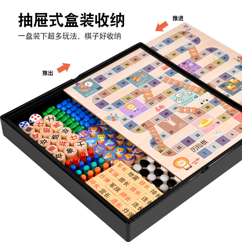 五子棋跳棋中国象棋益智礼物版飞行棋类儿童桌面游戏玩具多功能棋Gomoku, Checkers, Chinese Chess – Puzzle Gift Set: Flying Chess-style Children’s Tabletop Game Toy – Multifunctional Board Game