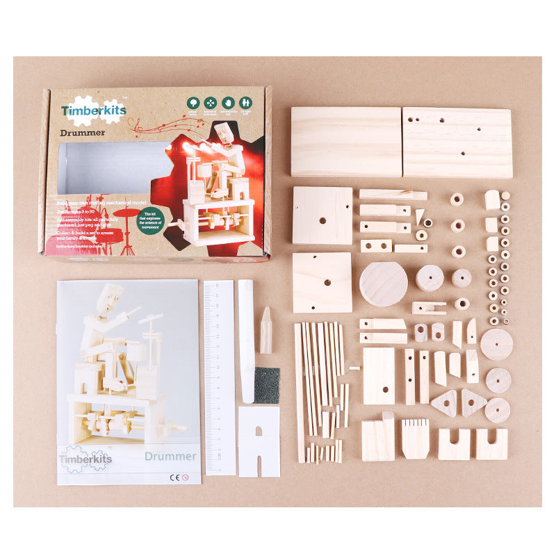Timberkits英国手工动手类成人拼搭玩具成型后可以手摇摆动鼓手Timberkits: Handcrafted, hands-on adult construction toys from the UK; once assembled, the drummer can be swung by hand