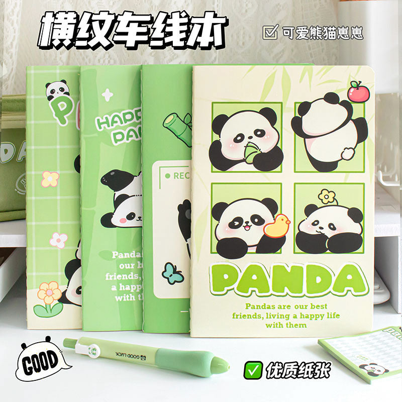 MOKA魔卡卡通熊猫车线本学生学习办公文具用品记事本学生A5笔记本 MOKA MoKa Cartoon Panda-Printed Student and Office Stationery Notebook, A5 Student Notebook
