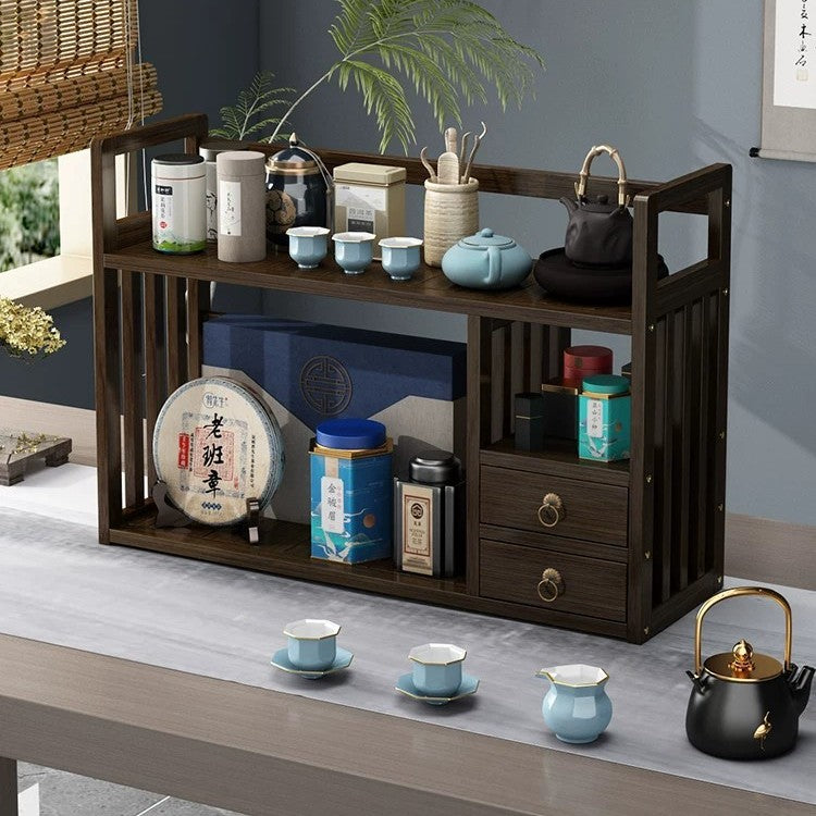 楠竹带抽办公小书架桌面收纳简约桌上书架学生书架置物架Small Office Bookshelf with Drawers in Nan Bamboo – Minimalist Desktop Organiser, Student Bookshelf, Storage Unit