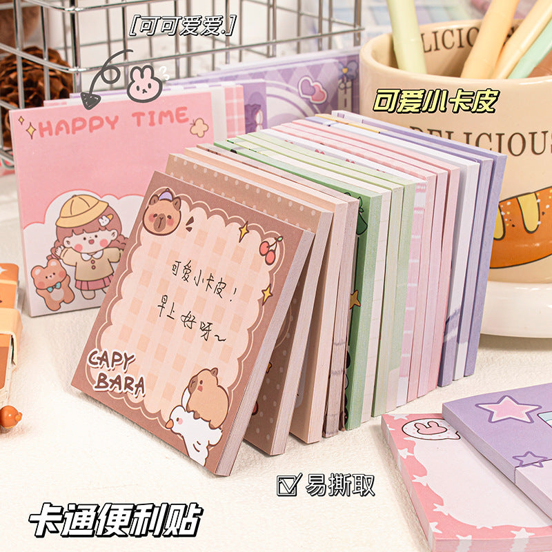 MOKA魔卡卡通可爱7*7便利贴小学生奖品可爱文具可撕粘性留言便签 MOKA Cute 7x7 Sticky Notes—Prizes for Elementary School Students, Cute Stationery, Peel-and-Stick Notes for Messages