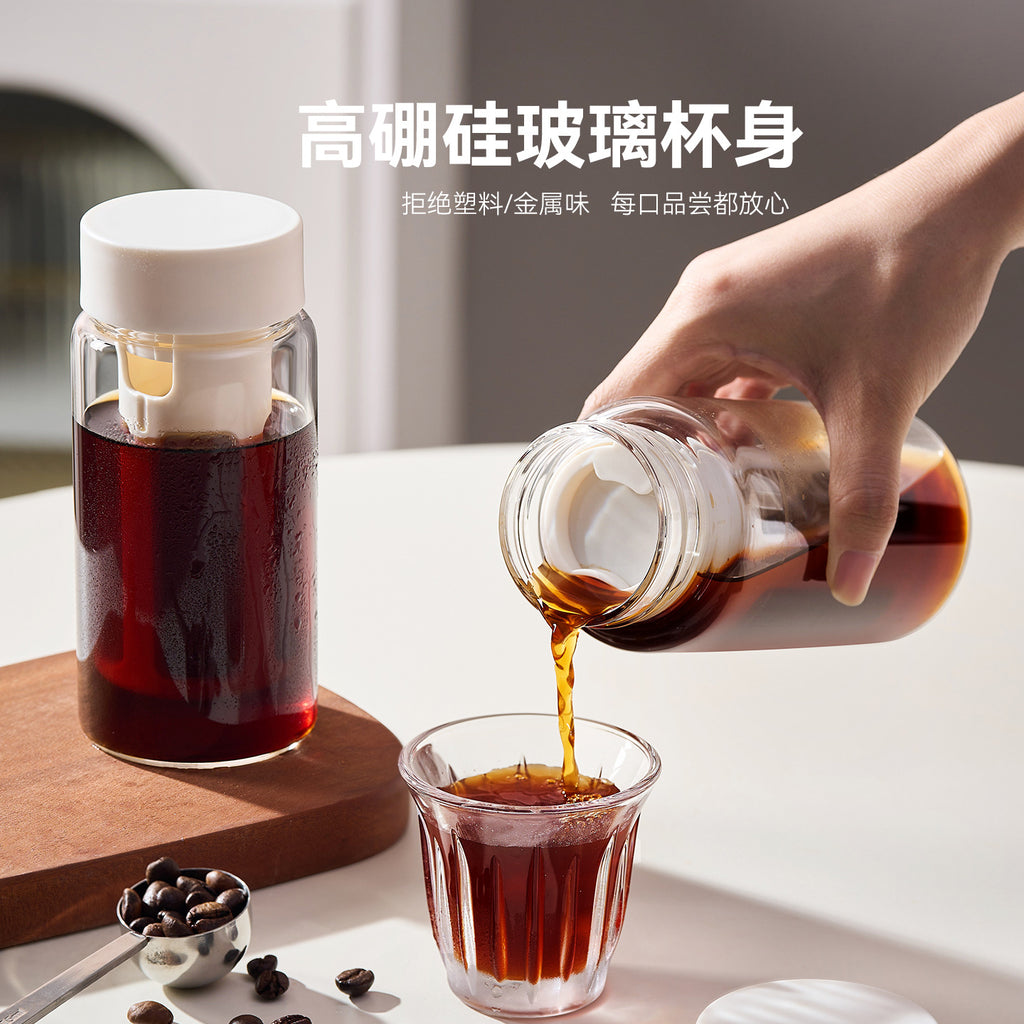 便捷随行杯新款玻璃咖啡茶叶冷萃杯高硼硅玻璃冷泡水杯美式咖啡杯Convenient Travel Mug—New Glass Coffee and Tea Cold Brew Cup, High-Borosilicate Glass Cold Brew Cup, American Coffee Cup