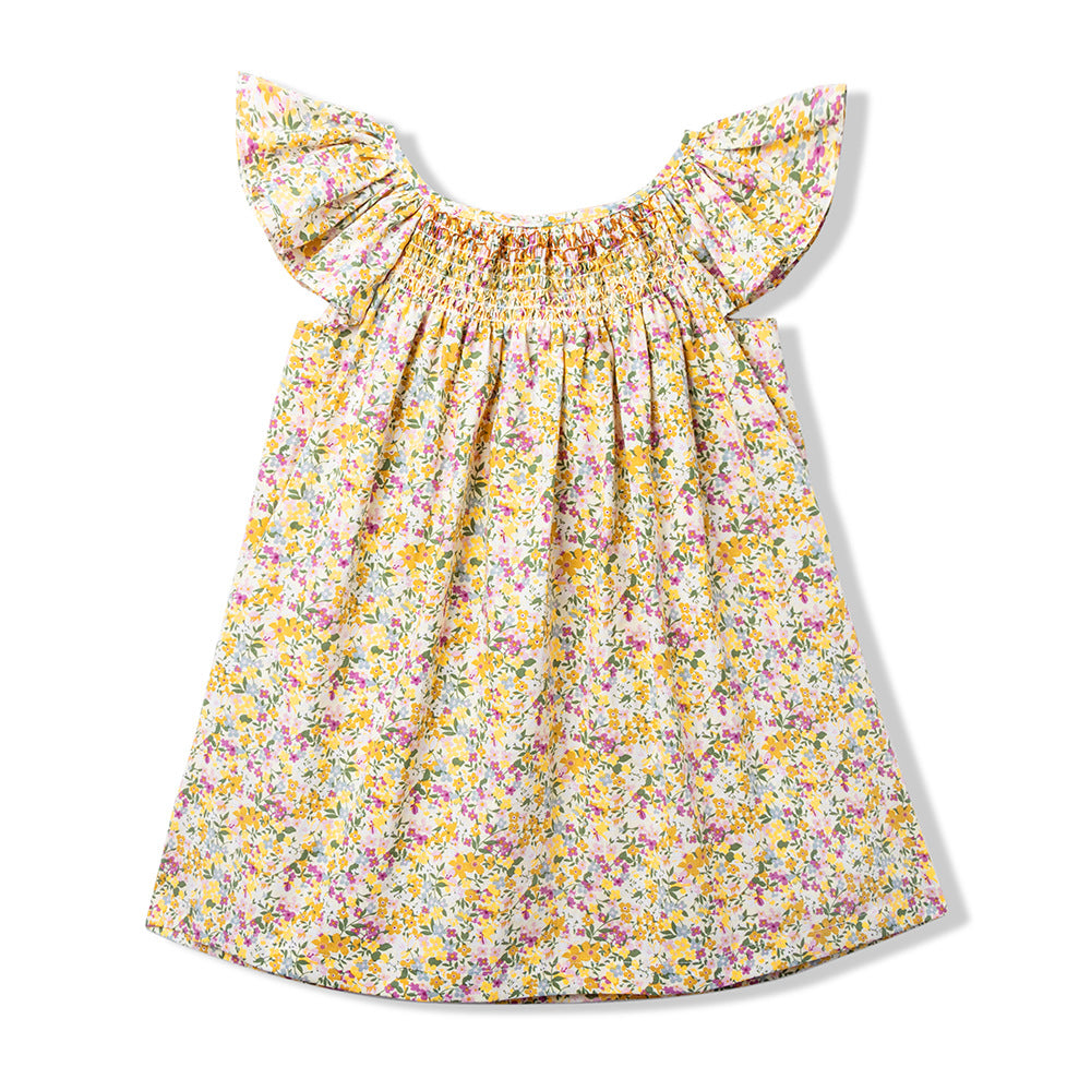 Smocking dress夏季女童碎花打缆连衣裙 Smocking Dress: Summer Floral Smocking Dress for Girls
