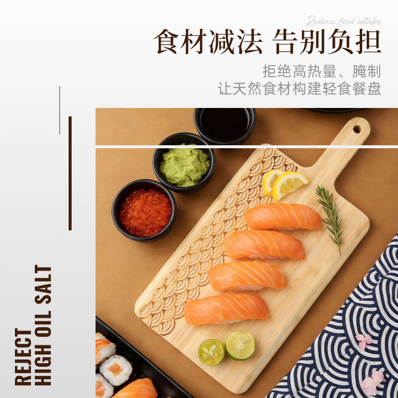 家逸侧浪影日式料理板 KAYI Bamboo Cutting Board With Handle Pizza Tray Steak Board Rectangle Tide Waves Carving