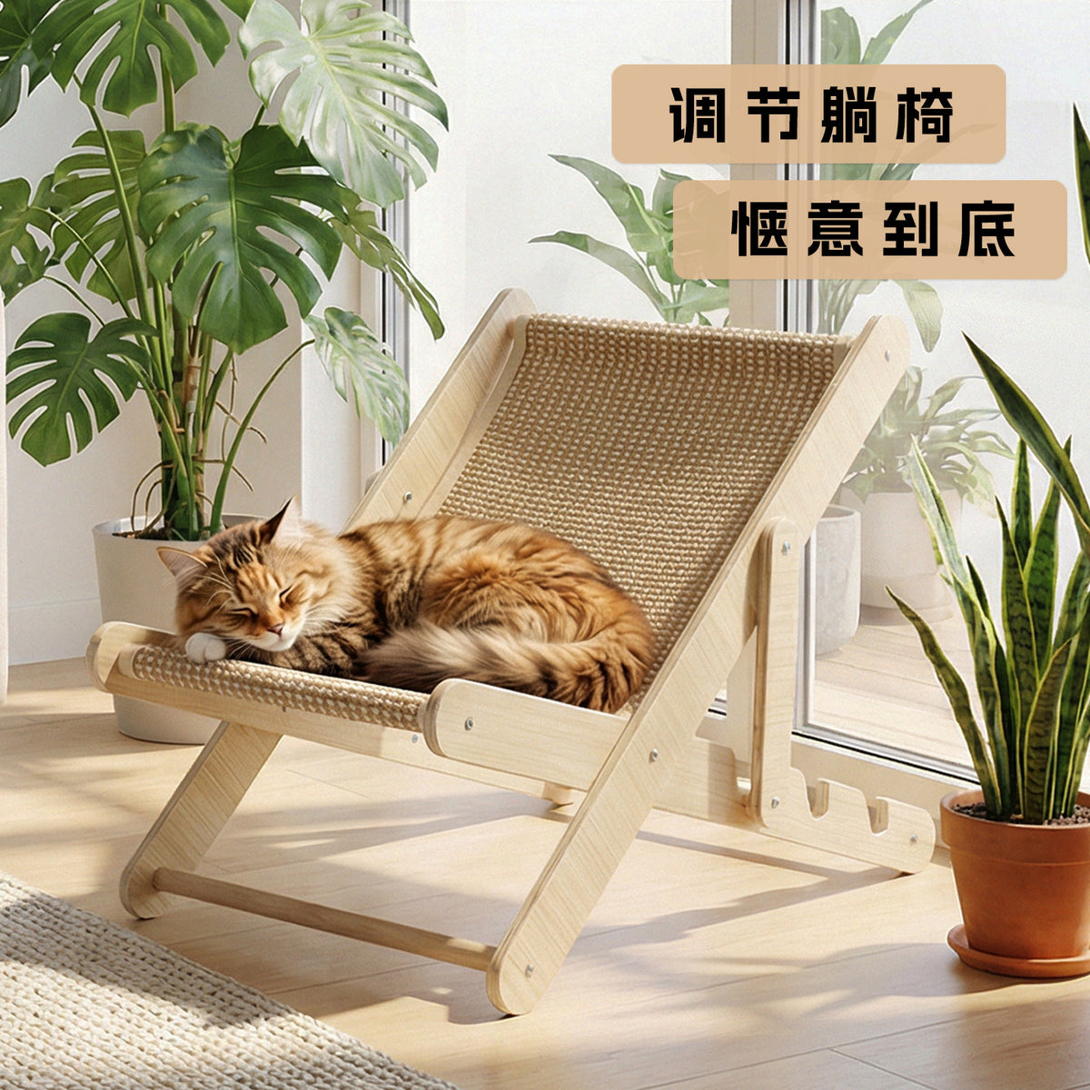 源头工厂现货多层板实木猫爬架猫玩具剑麻垫子四档调节靠背猫窝Direct from the manufacturer: in-stock multi-tiered solid wood cat climbing frames, cat toys, sisal mats and cat beds with four-position adjustable backrests
