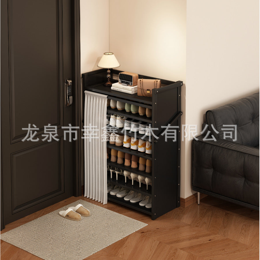 折叠鞋架子一拉就用室内多层免安装收纳架家用门口出租房防尘鞋柜Foldable shoe rack – simply pull out to use. Multi-tier indoor storage rack requiring no assembly. Ideal for home entrances and rented accommodation. Dust-proof shoe cupboard.