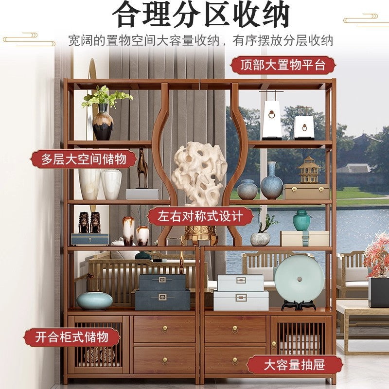 博古架新中式非实木茶叶收纳架茶具置物展示柜茶室工艺品摆件架子Antique-style New Chinese-style non-solid wood tea storage rack, tea set display cabinet, tea room craft and ornament shelf