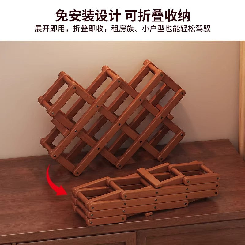 桌面简易红酒架楠竹置物架免安装格子葡萄酒架摆件酒柜红酒展示架Simple Desktop Wine Rack, Nanmu Bamboo Shelving Unit, No Assembly Required, Grid-Style Wine Rack, Decorative Item, Wine Cabinet, Red Wine Display Stand