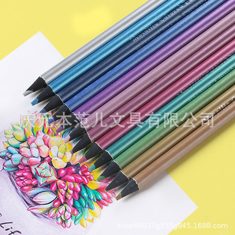 brutfuner 新品 12金色黑杆彩铅绘画涂鸦brutfuner New Arrival: 12-piece set of gold and black coloured pencils for drawing and doodling