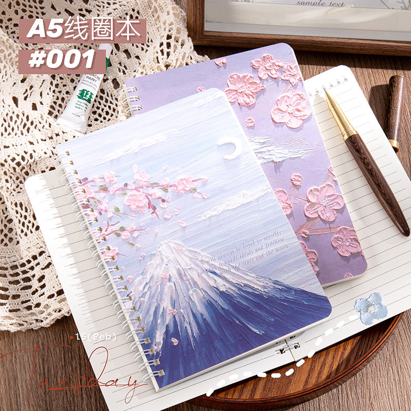 动漫油画创意A5加厚笔记本课堂笔记120页横线学生文具线圈本Anime-themed Creative A5 Thick Notebook for Class Notes, 120 Pages, Lined, Student Stationery, Spiral-bound