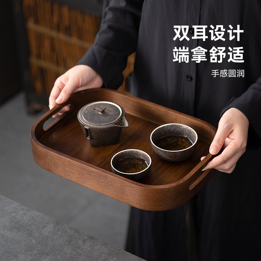 捷安玺竹制茶盘小型实木收纳托盘茶杯茶具家用待客零食果盘Bamboo Tea Tray, Small Solid Wood Storage Tray, for Teacups and Tea Sets, Home Use, Entertaining, Snacks, and Fruit Platter