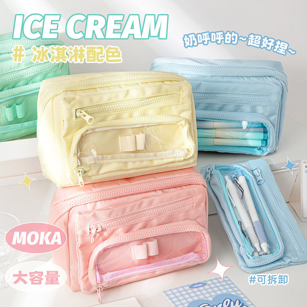 MOKA大容量铅笔袋小清新INS风铅笔盒简约多层翻盖笔袋帆布文具盒MOKA Large-Capacity Pencil Case: Fresh and Minimalist, Multi-Layer Flip-Top Pencil Case, Canvas Stationery Case
