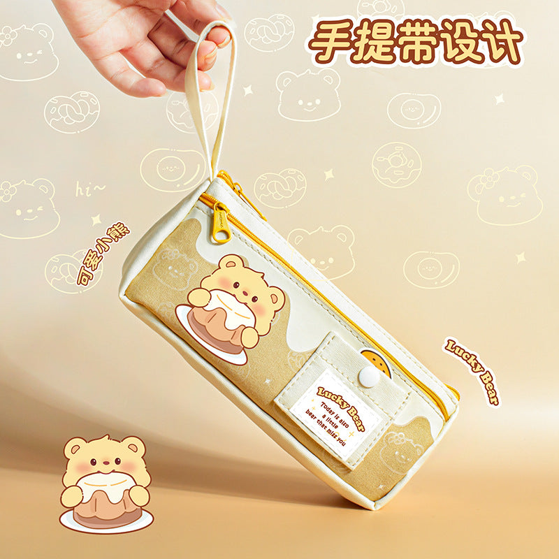 可爱小熊文具袋学生大容量创意笔袋高颜值可爱铅笔收纳文具盒Cute Bear Stationery Pouch: Large-Capacity Creative Pencil Case for Students—Stylish and Adorable Pencil Organizer