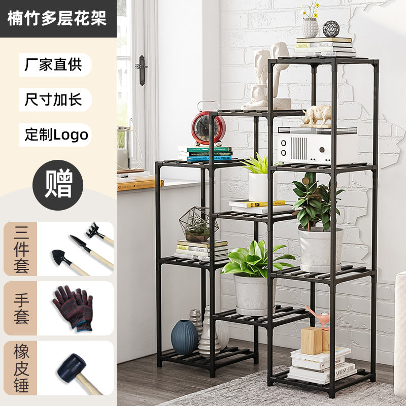 楠竹花架室内客厅落地式多层多肉花盆架阳台实木质绿萝花架子批发Bamboo Flower Stand – Indoor Living Room Floor-Standing Multi-Tiered Succulent Planter Stand; Balcony Solid Wood Pothos Stand – Wholesale