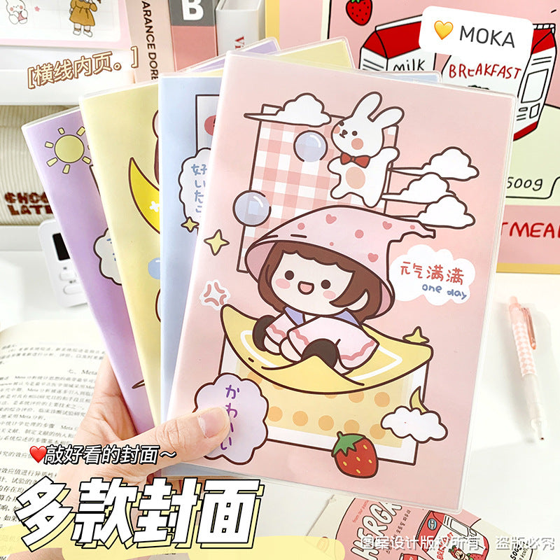 MOKA新款A6胶套笔记本A5学生办公高颜值加厚本子记笔记小清新本子MOKA's New A6 Plastic-Covered Notebook: A5 Size for Students and Office Use—Stylish, Thick-Paged Notebook for Note-Taking with a Fresh, Minimalist Design