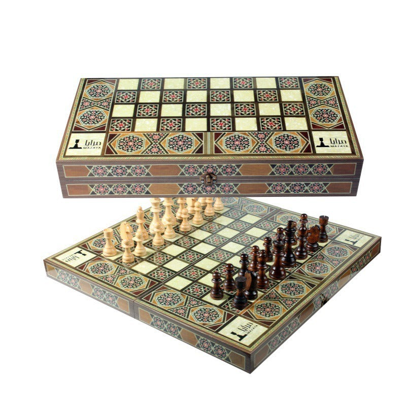 木制双陆棋 3ni1 木制棋子  高光双陆棋 阿拉伯游戏  可定图案Wooden Backgammon Set 3ni1 Wooden Pieces  High-gloss Backgammon Set Arabic Game  Customisable Design