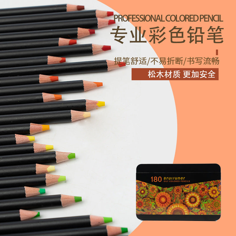 180色铁盒装油性彩色铅笔可定制木免削盒装铅笔180-colour oil-based coloured pencils in a tin; customisable wooden, self-sharpening pencils in a box