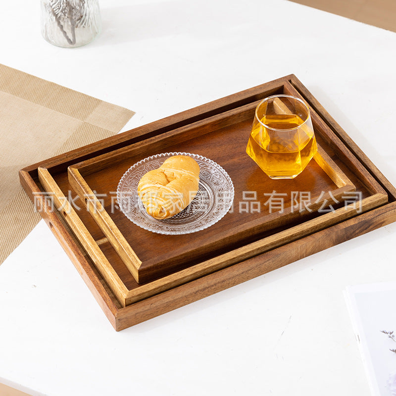 相思木直角茶盘家用简约面包水果点心托盘竹制酒店小茶盘水杯托盘Acacia Wood Right-Angled Tea Tray – Minimalist Home-Use Bread, Fruit and Pastry Tray; Bamboo Hotel-Style Small Tea Tray and Cup Coaster