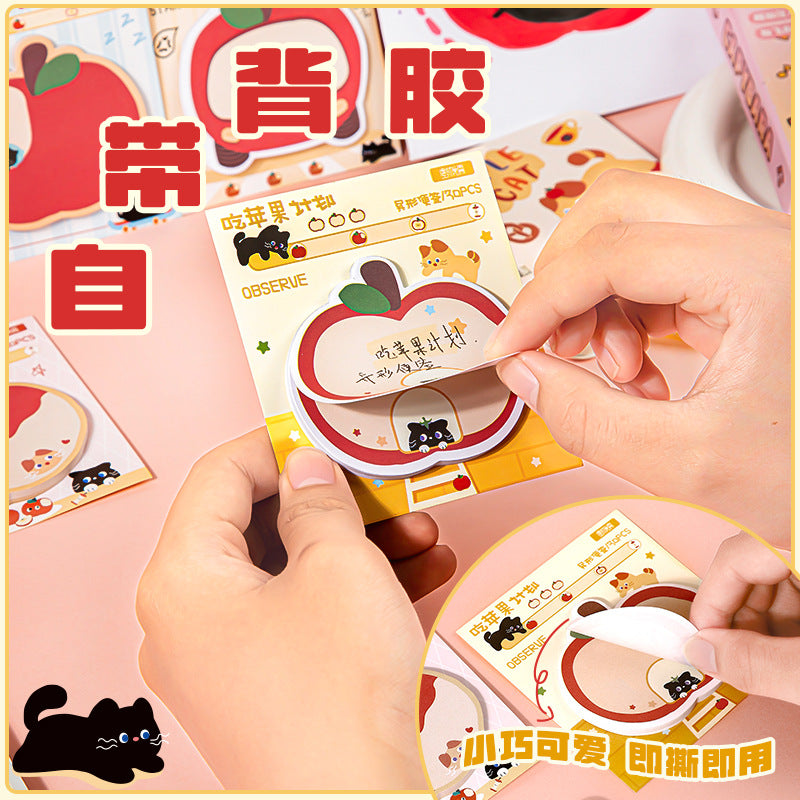 卡通办公便携贴纸手写ins风便利贴苹果n次贴学生用可爱创意便签纸Cartoon-Style Portable Office Stickers, Handwritten Instagram-Style Post-its, Reusable Apple-Themed Stickers, Cute and Creative Note Papers for Students
