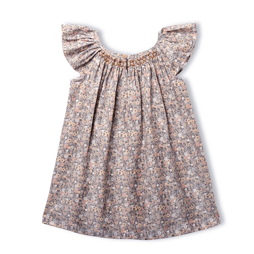 女童打缆飞袖连衣裙绣花婴儿裙田园风小碎花宝宝裙 Girls' Ruffle-Sleeve Dress, Embroidered Baby Dress, Rustic-Style Baby Dress with Small Floral Print