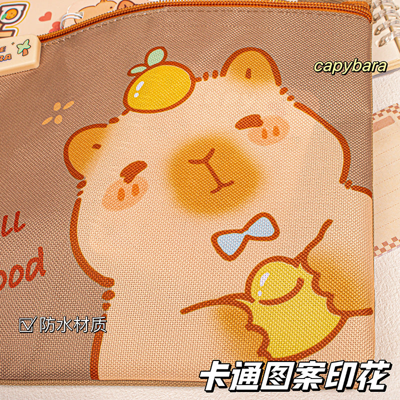 MOKA卡皮巴拉横版补习袋防水帆布耐用文件袋公文袋书本试卷袋MOKA Capybara Horizontal Tutor Bag—Waterproof Canvas, Durable Document Bag, Briefcase, Book and Test Paper Bag