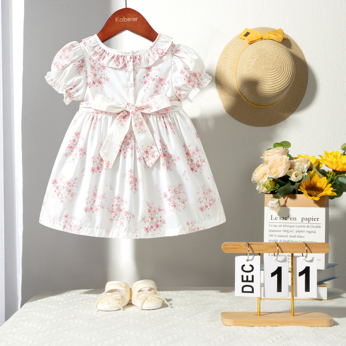 夏季女童手工打揽绣花连衣裙法式重工碎花裙公主裙Summer Handmade Embroidered Dresses for Girls: French-Style Heavy Embroidery Floral Print Princess Dresses