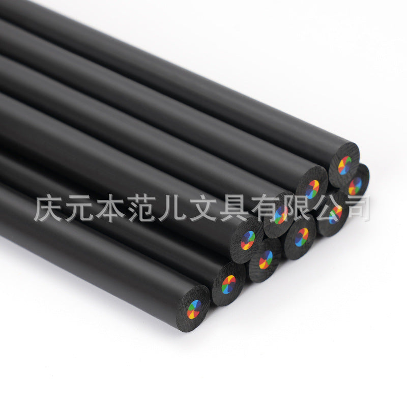 跨境彩虹7色黑木彩铅油性 12支Cross-Border Rainbow 7-Colour Black Wood Oil-Based Coloured Pencils, 12-piece set