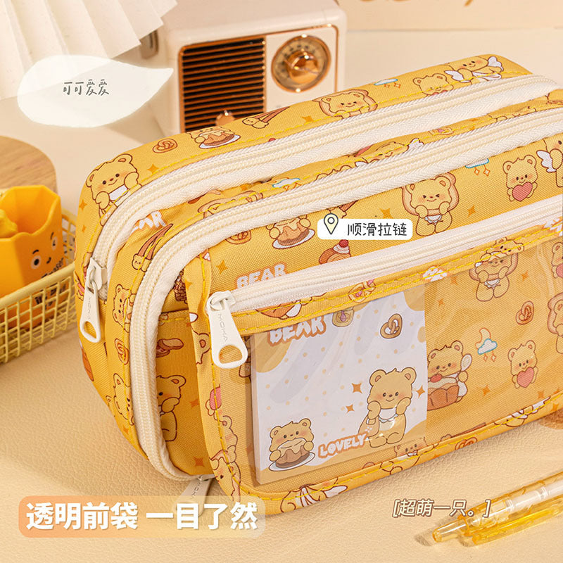 魔卡小熊面包房笔袋大容量多层可爱学生文具袋新款女生笔袋小学生Magic Card Bear Bakery Pencil Case—Large Capacity, Multi-Compartment, Cute Student Stationery Bag for Girls, Elementary School Students