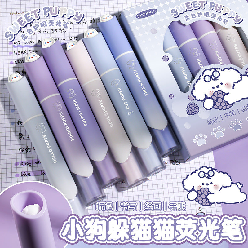 躲猫猫卡通护眼蓝果荧光笔画重点笔手帐笔彩色记号笔轮廓笔Hide-and-Seek Cartoon Eye-Protecting Blue Fruit Highlighter, Highlighting Pen, Journaling Pen, Colored Marker, Outline Pen