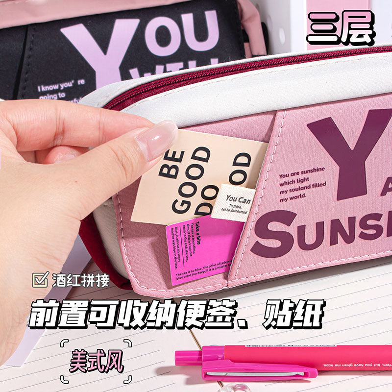 YOU印花翻盖笔袋简约文具袋小学生大容量铅笔盒文具盒YOU Printed Flip-Top Pencil Case: Minimalist Stationery Pouch, Large-Capacity Pencil Case for Elementary School Students