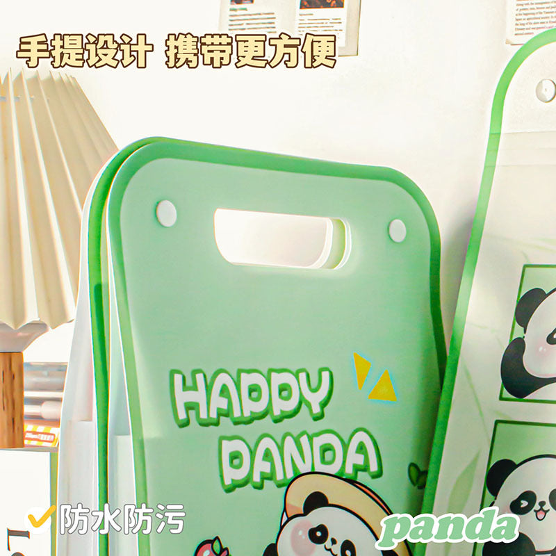 MOKA魔卡手提式防水污熊猫卡皮竖式风琴包卡通学生收纳学习资料袋MOKA Portable Waterproof and Stain-Resistant Panda-Printed Vertical Accordion-Style Organizer Bag for Students to Store Study Materials