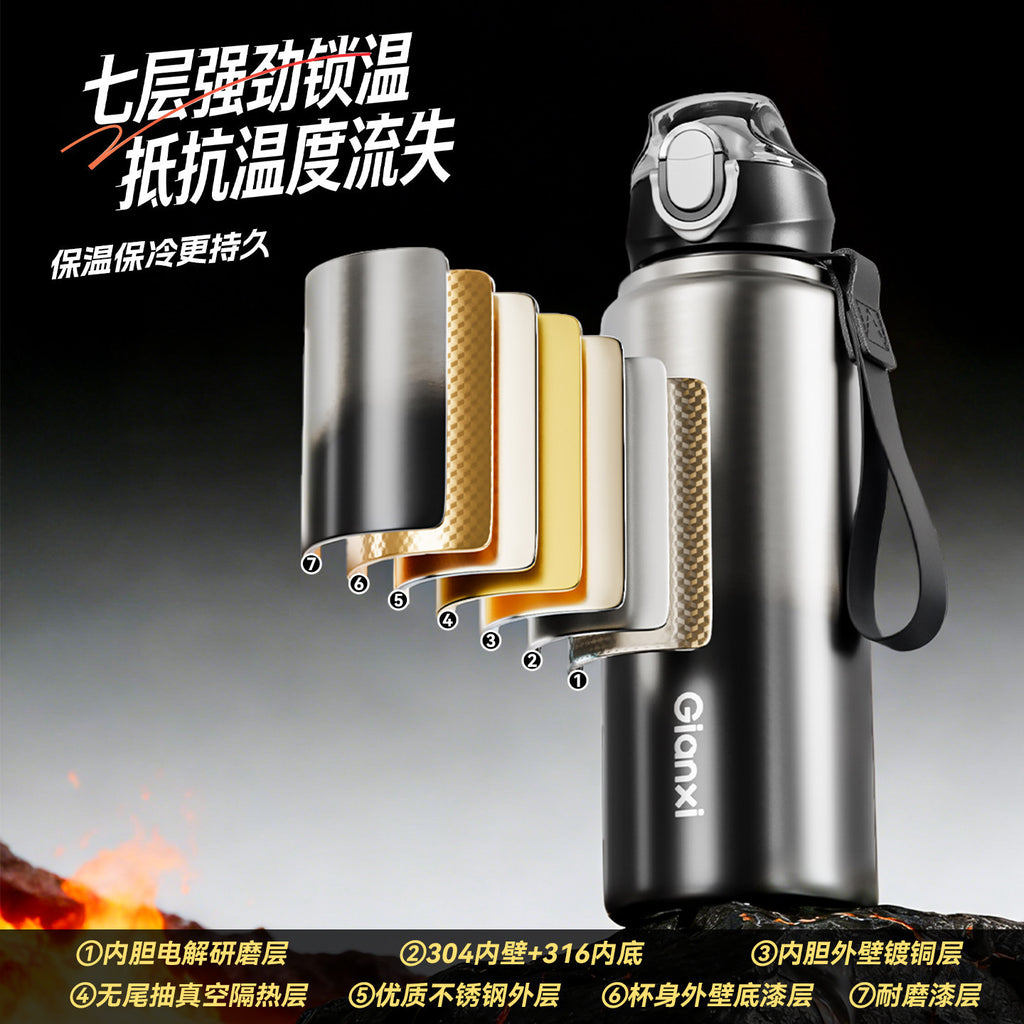 捷安玺新款炫酷渐变保温杯户外便捷运动水壶一盖双饮不锈钢随行杯Stylish Gradient Insulated Cup: Convenient Outdoor Sports Water Bottle with Dual-Drink Lid—Stainless Steel Travel Mug