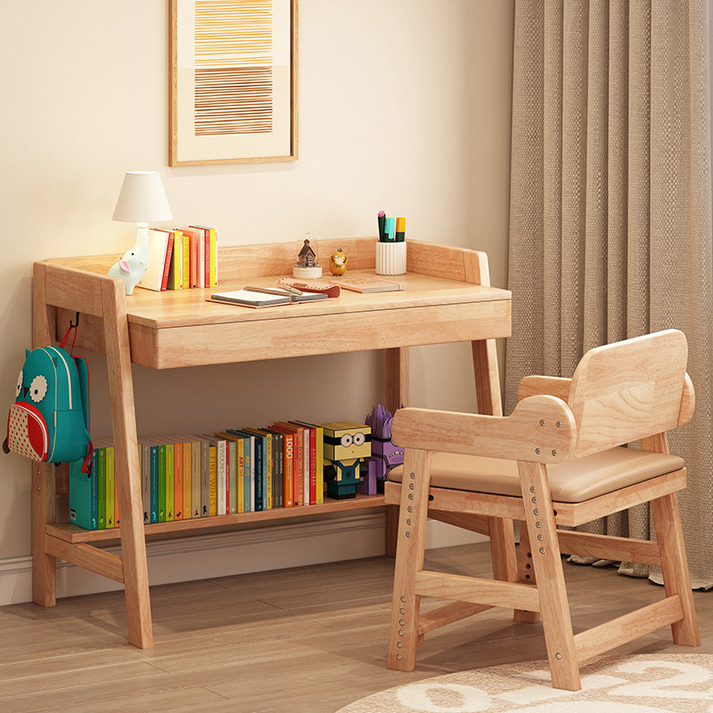 儿童学习桌实木书桌小学生学习桌简约卧室男女孩家用写字桌椅套装Children’s Study Desk, Solid Wood Desk, Primary School Pupil’s Desk, Minimalist Bedroom Desk and Chair Set for Boys and Girls, Home Use