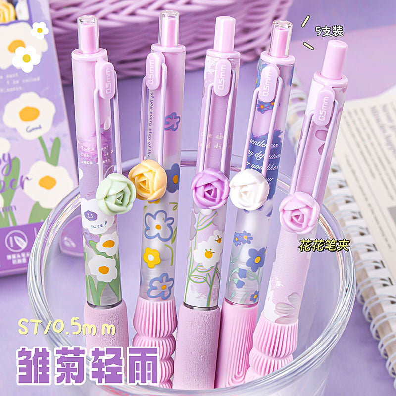 花朵滑块按动笔中性笔学生少女限定加压笔可爱速干0.5mm/st笔头Flower-Patterned Slider-Button Ballpoint Pen, Neutral Ink, Student Edition, Limited Edition for Girls, Pressure-Sensitive Pen, Cute, Quick-Drying, 0.5mm/st Tip