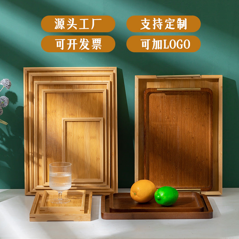 烧烤店菜盘烧烤盘楠竹托盘长方形竹制茶托盘双耳茶盘民宿面食餐盘Barbecue restaurant serving platters, barbecue trays, nanmu bamboo trays, rectangular bamboo tea trays, double-handled tea trays, bed-and-breakfast noodle serving plates