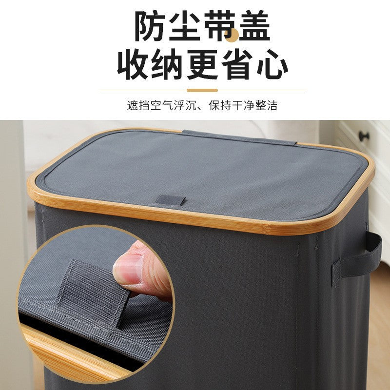 跨境亚马逊升级竹圈带轮可折叠家居收纳袋洗衣篮脏衣篓牛津布防水Cross-border Amazon Upgrade: Bamboo-ringed, wheeled, foldable home storage bag, laundry basket, dirty clothes bin, Oxford fabric, waterproof
