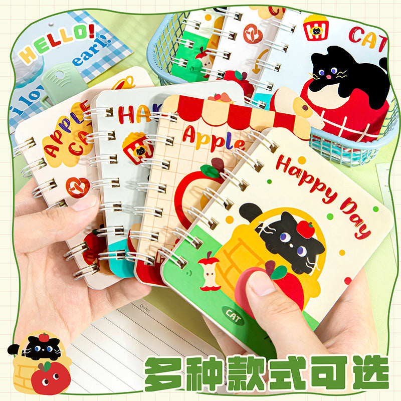 a7线圈本苹果猫ins风卡通猫咪笔记本记事手账用本小本子便携实用A7 Spiral-Bound Notebook: Apple Cat, Instagram-Style, Cartoon Cat Design—Perfect for Journaling, Note-Taking, and Planning—Compact and Practical