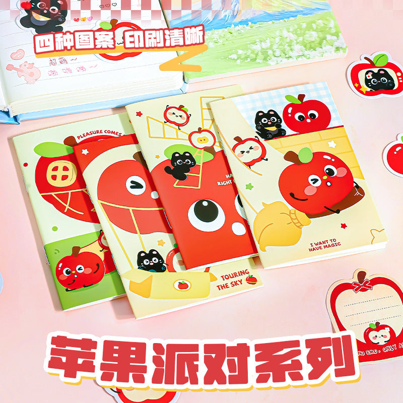 ins卡通苹果100k骑钉本学生可爱记事本手账文具笔记本小本手帐Cartoon Apple 100k Ring-Bound Student's Cute Notebook, Planner, Stationery, Small Notebook, Planner