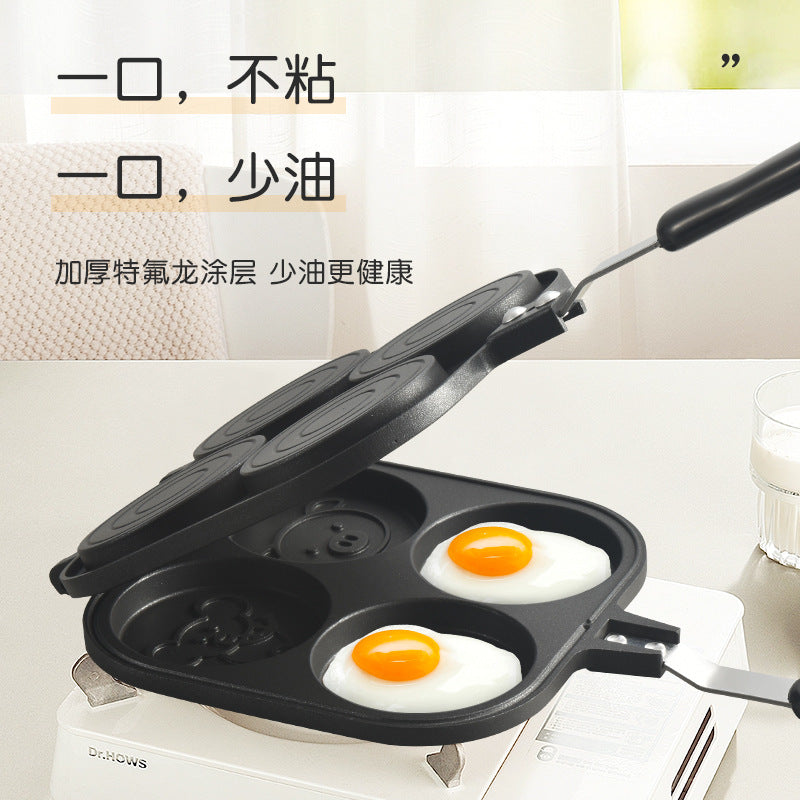 方形车轮饼烤盘双面四孔动物鸡蛋饼不粘锅家用多功能早餐煎锅Square Wheel-Shaped Pancake Baking Tray, Double-Sided, Four-Hole, Animal-Shaped Egg Pancake Non-Stick Pan, Household Multi-Functional Breakfast Frying Pan