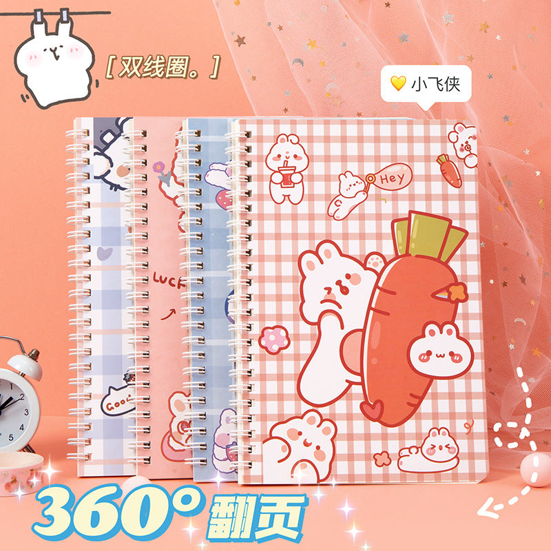 卡通线圈本学生日记本记事本 A5创意侧翻线圈笔记本方格手帐Cartoon Spiral-Bound Student Diary & Notebook: A5 Creative Side-Flip Spiral Notebook with Grid Pages