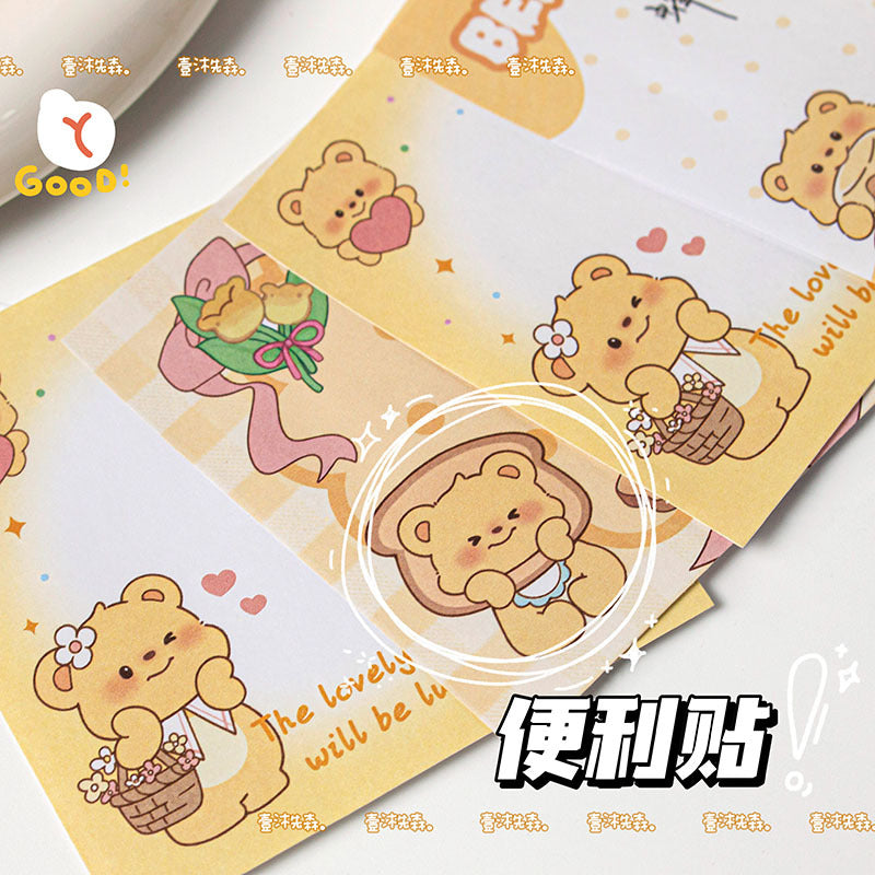 MOKA魔卡便利贴ins风高颜值黄油小熊造型便签纸学生索引贴MOKA Magic Card Sticky Notes: Instagram-Style, Eye-Catching, Cute Bear-Shaped Sticky Notes for Students and Indexing