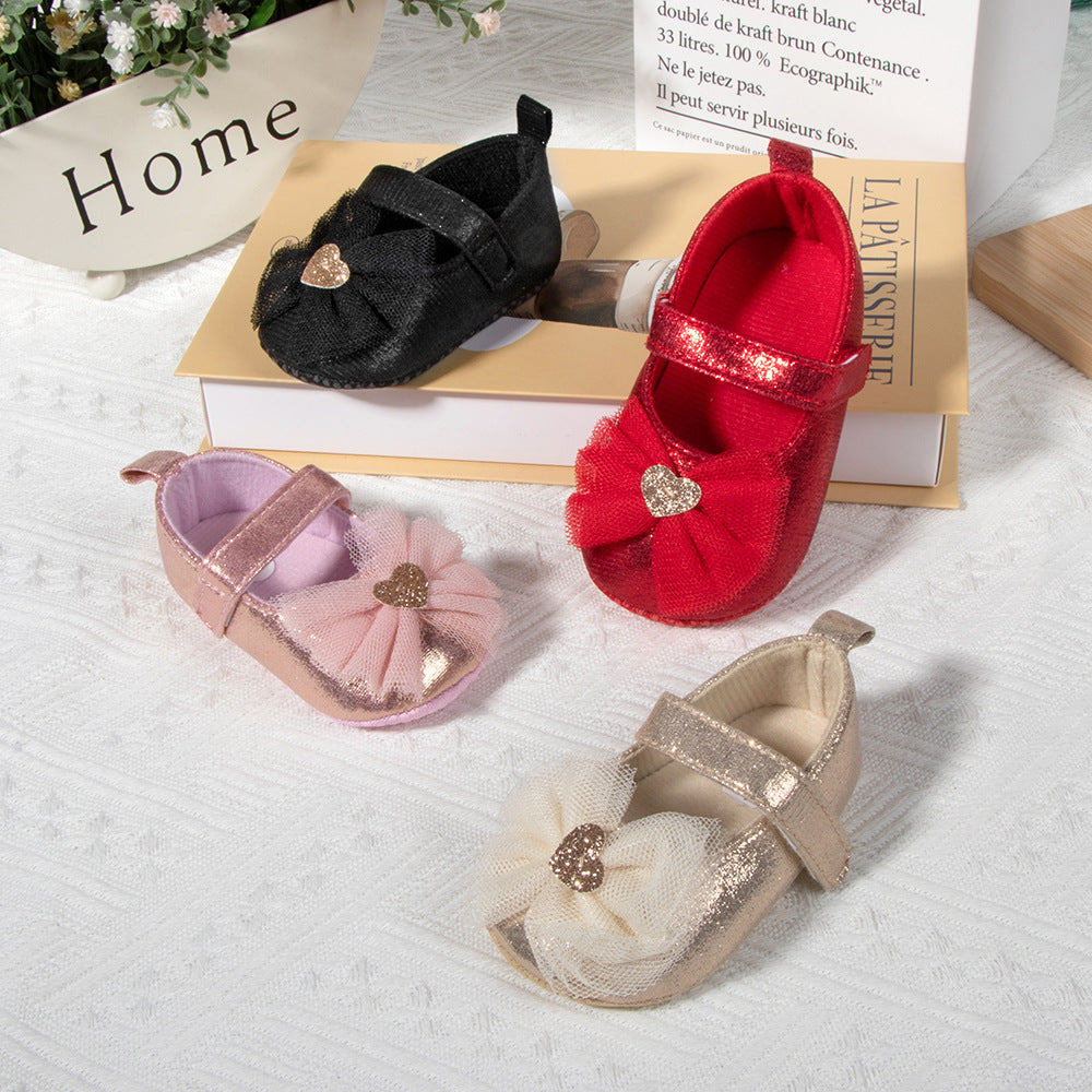 女宝宝鞋公主鞋0-1岁防滑软婴儿学步鞋百日周岁鞋 Baby Girls' Shoes: Princess-Style Shoes, 0–1 Years Old, Non-Slip Soft Baby First Steps Shoes, 100-Day and First Birthday Shoes