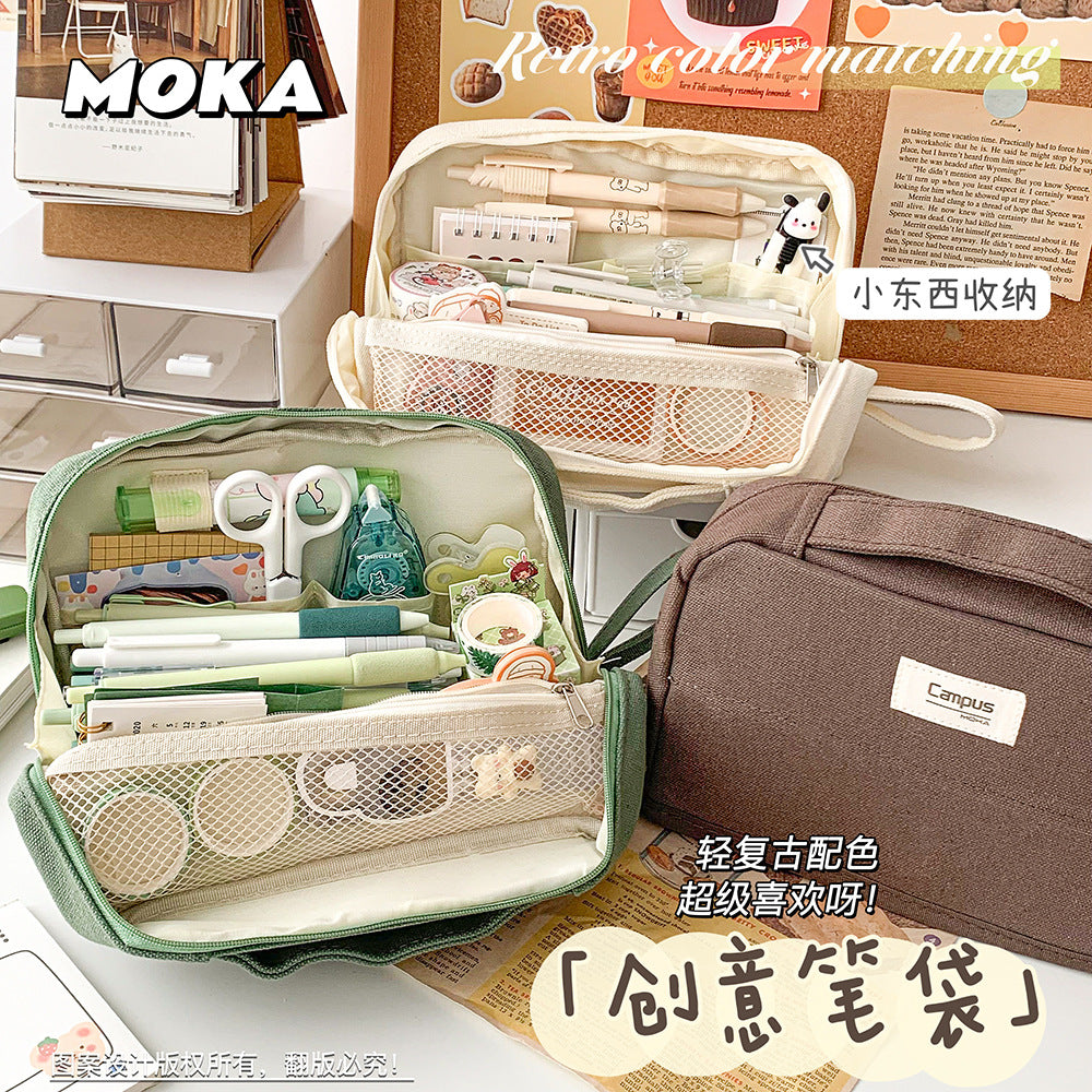 帆布笔袋可站立式女生大容量文具包男生多功能收纳袋文具袋Canvas Pencil Case, Stand-Up Style, Large-Capacity Stationery Bag for Girls, Multifunctional Storage Bag for Boys, Stationery Bag