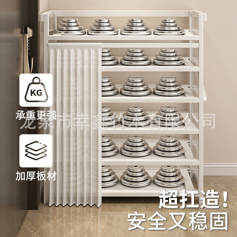 亚克力折叠鞋架小窄免安装防尘鞋柜家用门口多层出租房置物收纳架Acrylic folding shoe rack – compact, narrow, no assembly required, dust-proof shoe cupboard for home use; multi-tier storage rack for hallways and rented accommodation