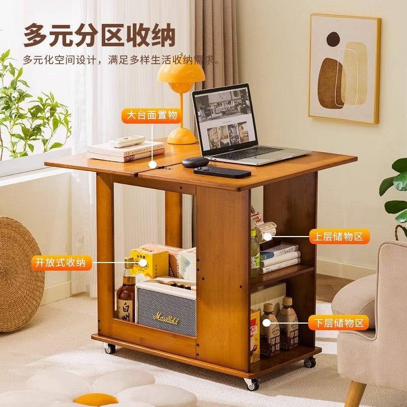 楠竹茶几折叠多功能小桌子小户型客厅边柜家用可移动推车沙发边几Bamboo coffee table, foldable, multifunctional, small table, sideboard for small living rooms, home use, mobile trolley, sofa side table