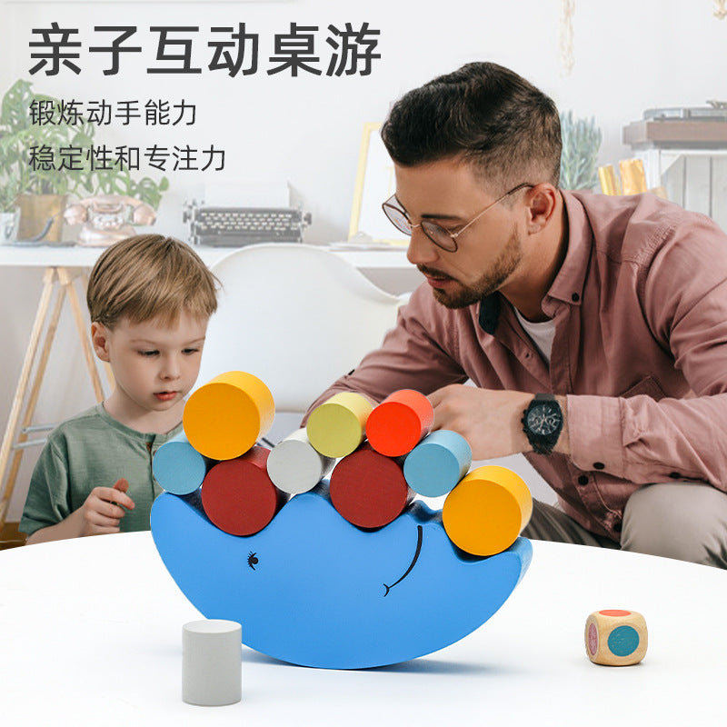 木制月亮平衡木积木玩具叠叠高拼搭堆塔儿童早教益智玩具亲子游戏Wooden Moon Balance Beam Building Blocks – Stack-High Building Set, Educational Toy for Early Childhood Development, Parent-Child Activity