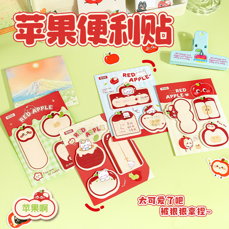 红苹果乐园便利贴办公室便携N次贴卡通创意便签贴留言贴学生奖品Red Apple Paradise Sticky Notes: Office-Friendly, Portable, Reusable, Cartoon-Themed Creative Sticky Notes, Message Notes, Student Rewards