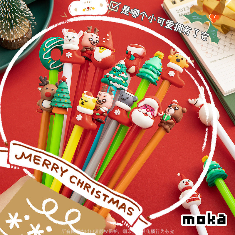MOKA圣诞笔卡通中性笔ins韩系黑笔学生可爱超萌高颜值刷题笔MOKA Christmas Pen: Cartoon-Gel Ink Pen—Cute, Adorable, and Stylish Study Pen for Students