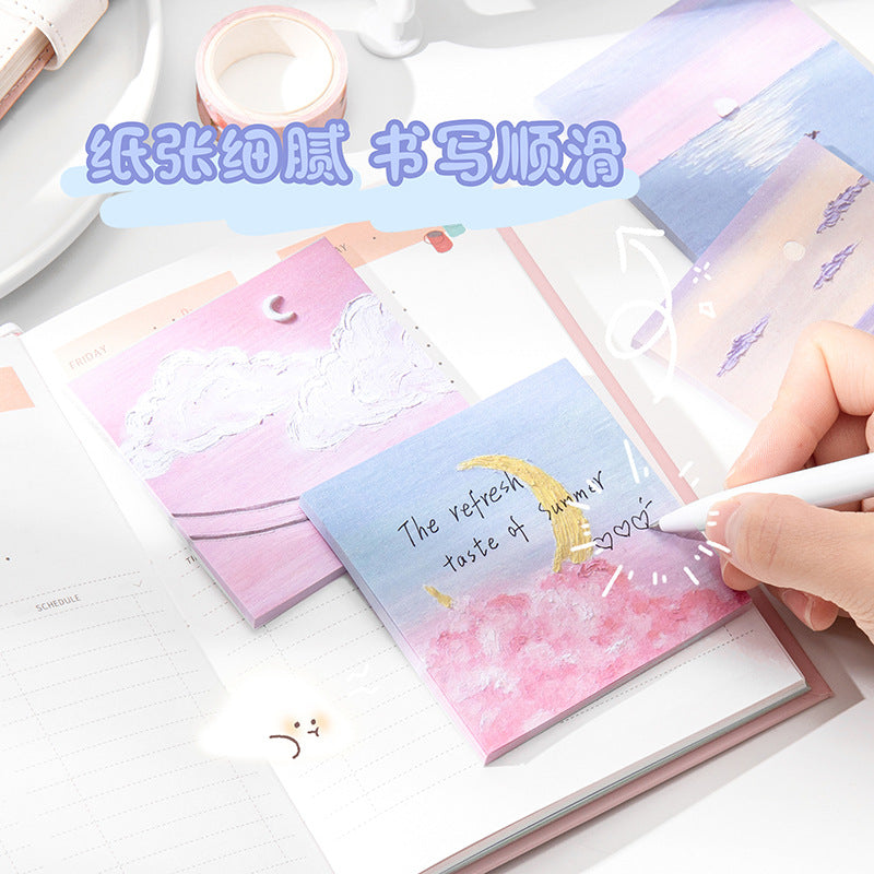 油画立体风景手帐便签纸学生留言纸随手撕便利贴春日Oil Painting 3D Landscape Journal Sticky Notes, Student Note Paper, Tear-Off Sticky Notes, Spring