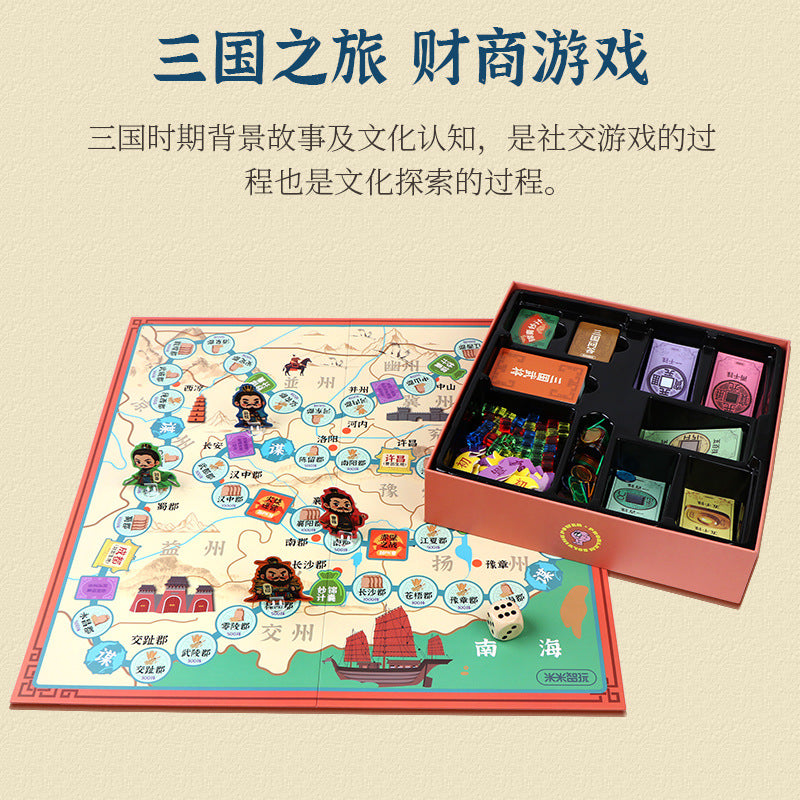 三国之旅大富豪桌游6岁以上亲子互动策略游戏培养财富观念能力Journey Through the Three Kingdoms: Tycoon Board Game – A parent-child interactive strategy game for ages 6 and over, designed to develop an understanding of wealth and financial literacy